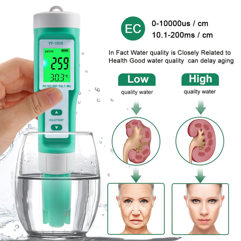 [Australia - AusPower] - Hydrogen Water Tester 10 in 1 Resistivity/Fertility/H2/pH/TDS/EC/ORP/S.G/Salt/Temp Meter with ATC pH Meter,0.01 High Accuracy pH Tester Digital,TDS Meter PPM Meter for Drinking,Hydroponics,Pool. 10-1 