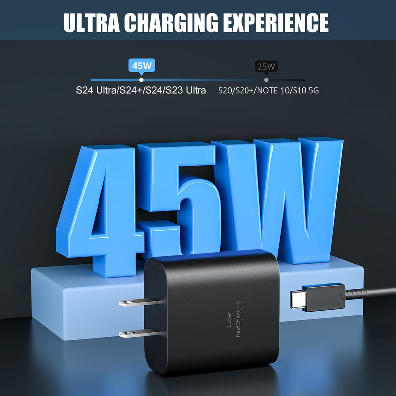 [Australia - AusPower] - USB C Fast Charger, 45W Samsung Super Fast Charger Type C Android Phone Charger Block with 10FT Long Type C Fast Charging Cable for Samsung Galaxy S24 Ultra/S24/S24+/S23 Ultra/S23/S23+/S22, Galaxy Tab Black 