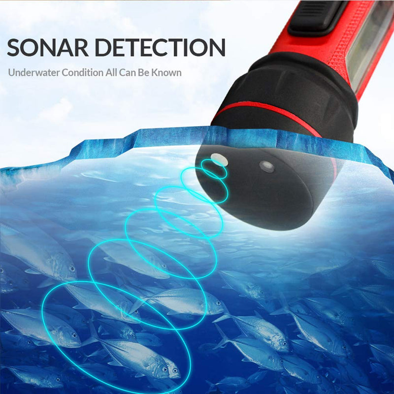 Depth Finder with Temperature Portable Ice Fish Finder Contour Readout Fish Depth Finder Handheld Fishfinder Depth Readout LCD Display Fish Detector Device Lake Sea Boat Kayak River Fishing Red