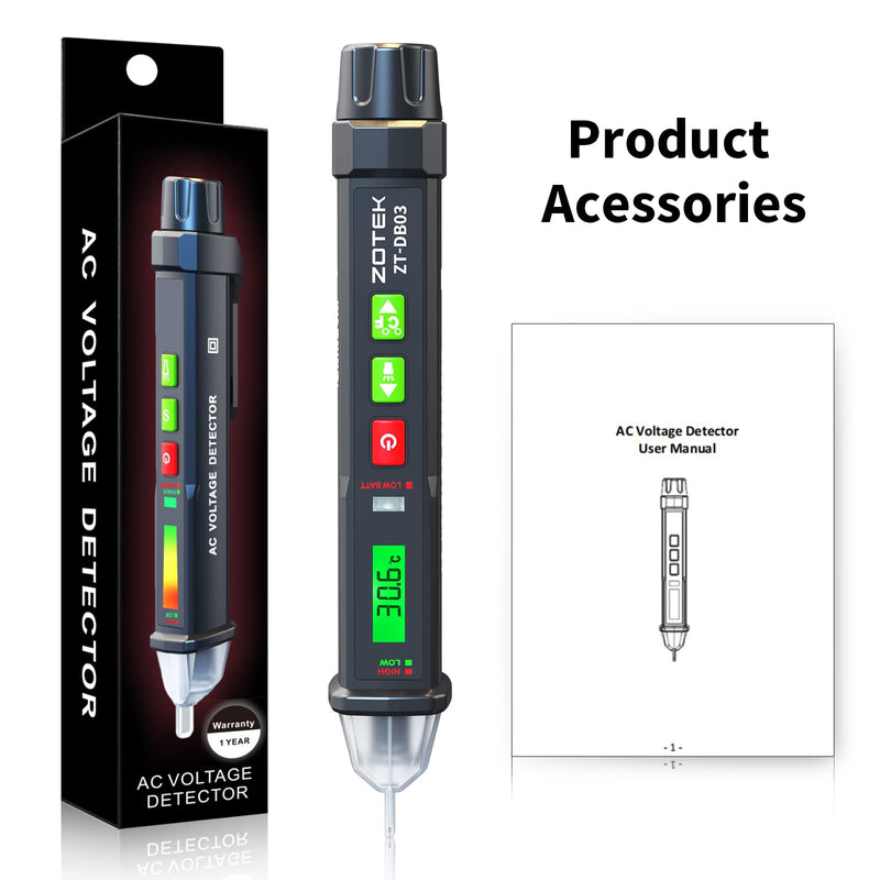 [Australia - AusPower] - ZOYI ZT-DB03 AC Voltage Detector - Non-Contact Voltage Tester Pen, Adjustable Sensitivity, Electricity Tester, Live Wire Tester, Electrical Tester Pen, 12-1000V Red 