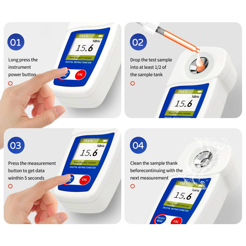 [Australia - AusPower] - Digital Brix Refractometer Flagfront brix Meter Refractometer Automatic Temperature Compensation Brix Refractometer Range 0-55%，±0.1% Precision for Fruit Juice Coffee 
