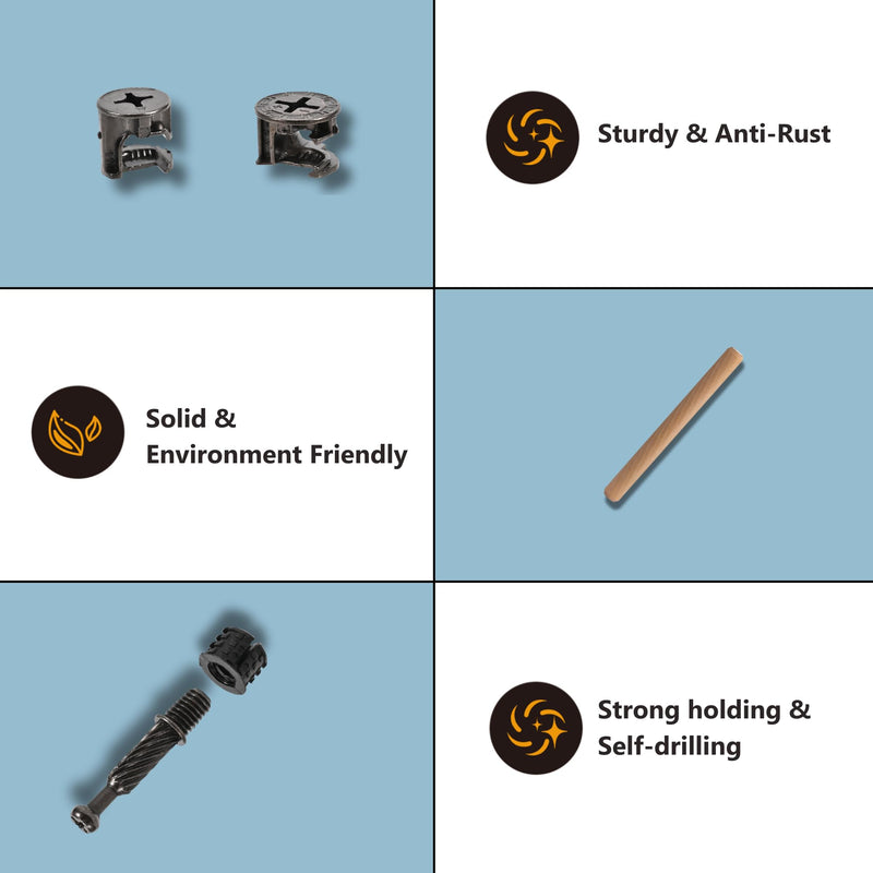 [Australia - AusPower] - Cam Locks for Furniture Party Animals 3-in-1 Eccentric Wheels 200 Pcs, Black Furniture Cam Lock Fasteners Compitable with IKEA Hardware Parts, Multi-Size Repair Spare Parts Nut & Bolt Assortment Sets 