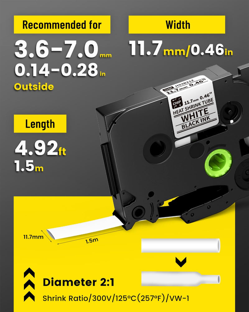[Australia - AusPower] - E1000 Heat Shrink Label Tapes - 0.46'' 11.7mm Black on White Tube Tapes Compatible with PT-E560BTVP E510VP E310BTVP Replacement for Brother P-Touch HSe-231 HSe231 HS-231, 4-Pack 
