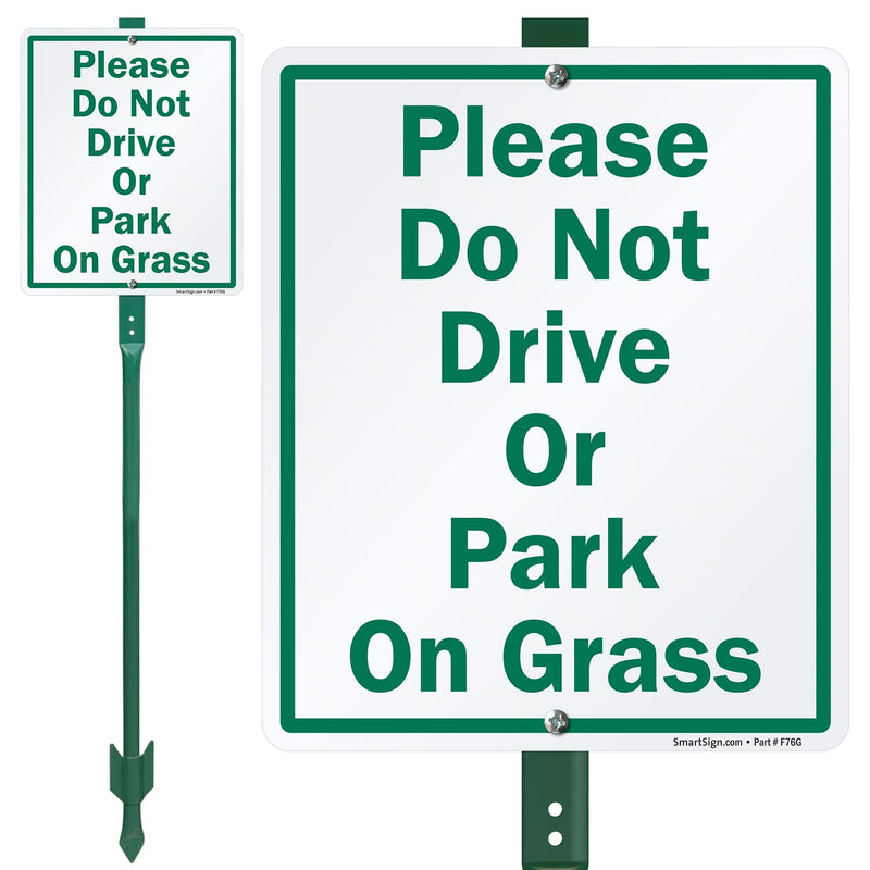 SmartSign 12 x 10 inch “Please Do Not Drive Or Park On Grass” LawnBoss Yard Sign with 3 foot Stake, 40 mil Laminated Rustproof Aluminum, Green and White, Set of 1 10" x 12" Aluminum Sign with 3 Ft Stake