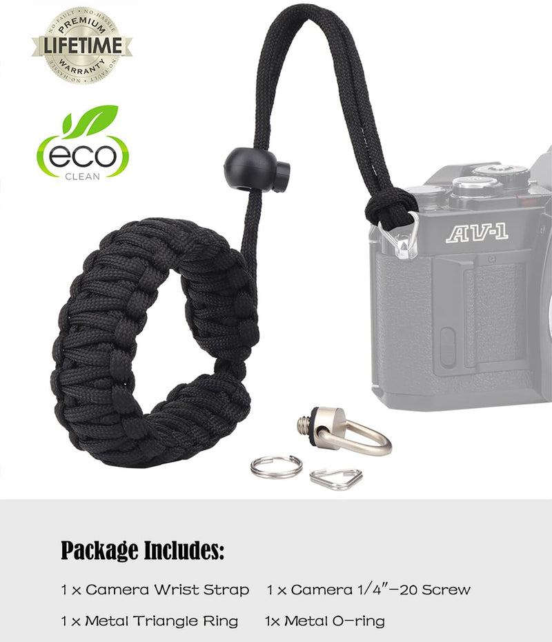 [Australia - AusPower] - Paracord Camera Wrist Strap Lanyard with Screw for Insta 360 X3, Ace Pro, DSLR Cameras, Selfie Sticks Black 