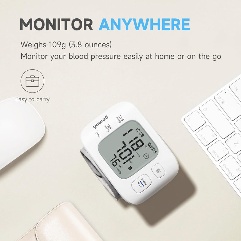 [Australia - AusPower] - yuwell Rechargeable Wrist Blood Pressure Monitors for Home Use, Large Blood Pressure Cuff Wrist with Voice Broadcast, Blood Pressure Machine with Irregular Heartbeat, Including Travel Case & USB Cable 