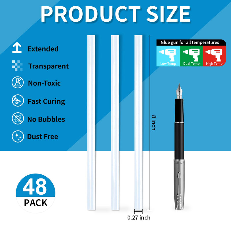 [Australia - AusPower] - Phinus 48 Pack Mini Hot Glue Sticks, 8" Long x 0.27" Diameter Clear Glue Sticks for Glue Gun, EVA Clear Glue Gun Sticks, Hot Glue Gun Sticks for DIY Craft Sticky Projects & More 