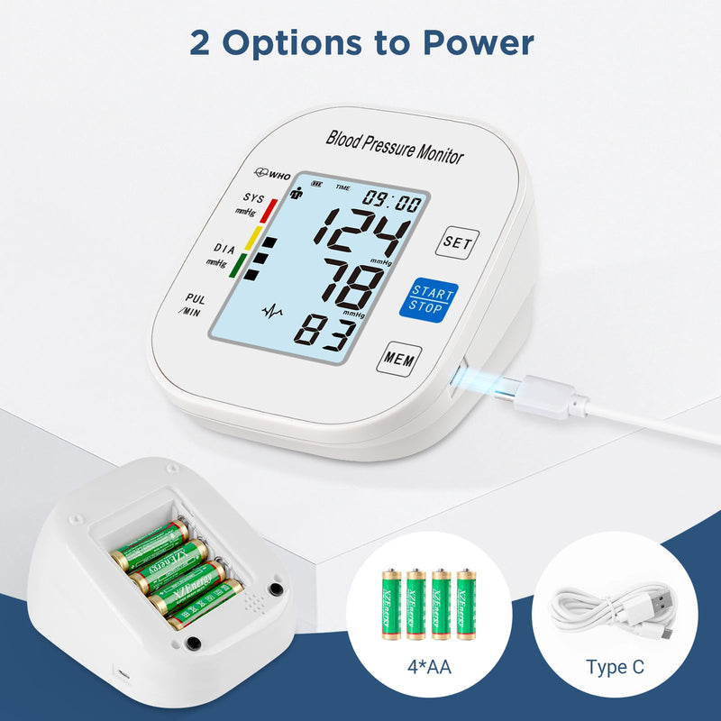 [Australia - AusPower] - Blood Pressure Monitors, Automatic Upper Arm Blood Pressure Machines for Home Use with Large Cuff 8.7" -16.5" Adjustable BP Machine for Adult Elderly (White) White 