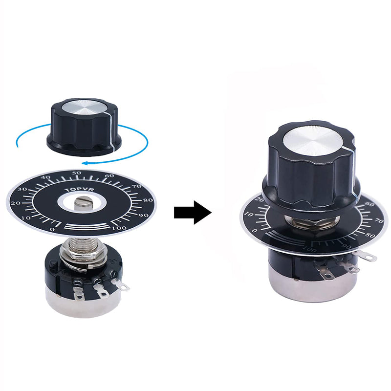 [Australia - AusPower] - 2PCS RV24YN20S B502 5K ohm Single Turn Carbon Film Rotary Taper Potentiometer+2PCS A03 Knob + 2PCS Dials 