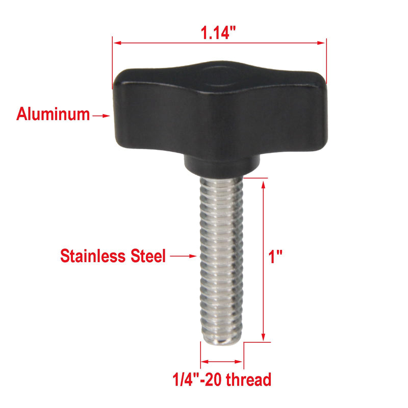 [Australia - AusPower] - Zeberoxyz 4pcs 1/4"-20 x 1" Thumb Screws Stainless Steel with Black Aluminum Knob Standard/Coarse Thread Thumbscrew-Length: 1" (Size: 1") 1" 