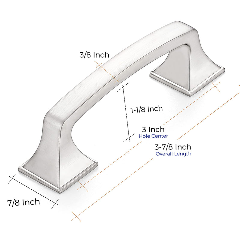 Ravinte Solid 3 Inch Big Square Foot Cabinet Pulls Brushed Nickel Arch Pull Kitchen Cabinet Handles Satin Nickel Drawer Pulls Kitchen Cabinet Hardware Silver Cabinet Drawer Handles-10 Pack 10