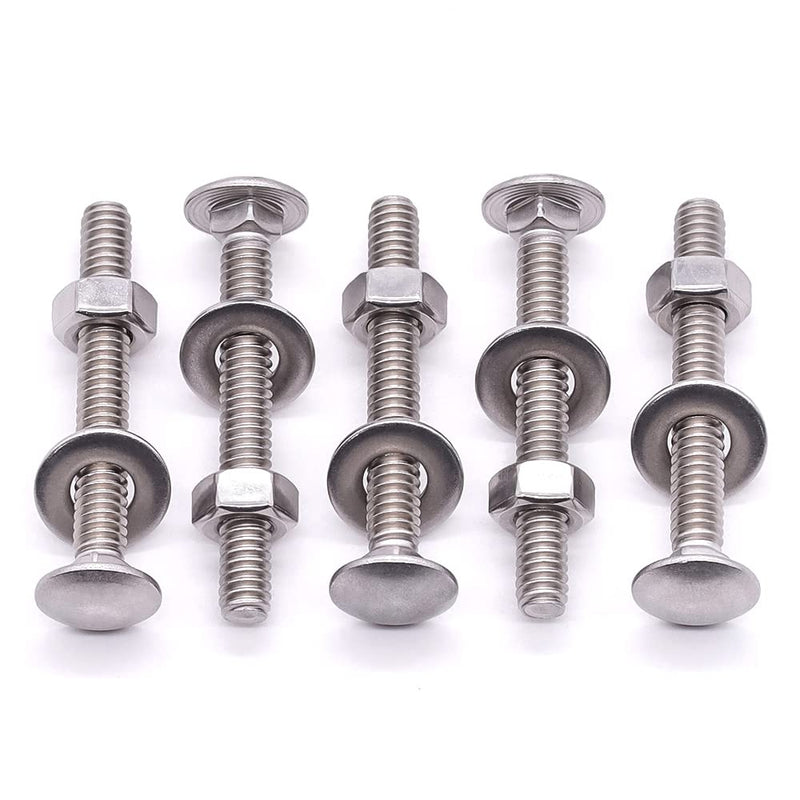 [Australia - AusPower] - 3/8-16 x 2-1/2" Stainless Steel Carriage Bolts with Hex Nuts and Flat Washers 304 Stainless Steel 18-8 Square Neck Bolts and Nuts Washers, Full Thread, Coarse Thread, 8 Sets 3/8-16 x 2-1/2" 