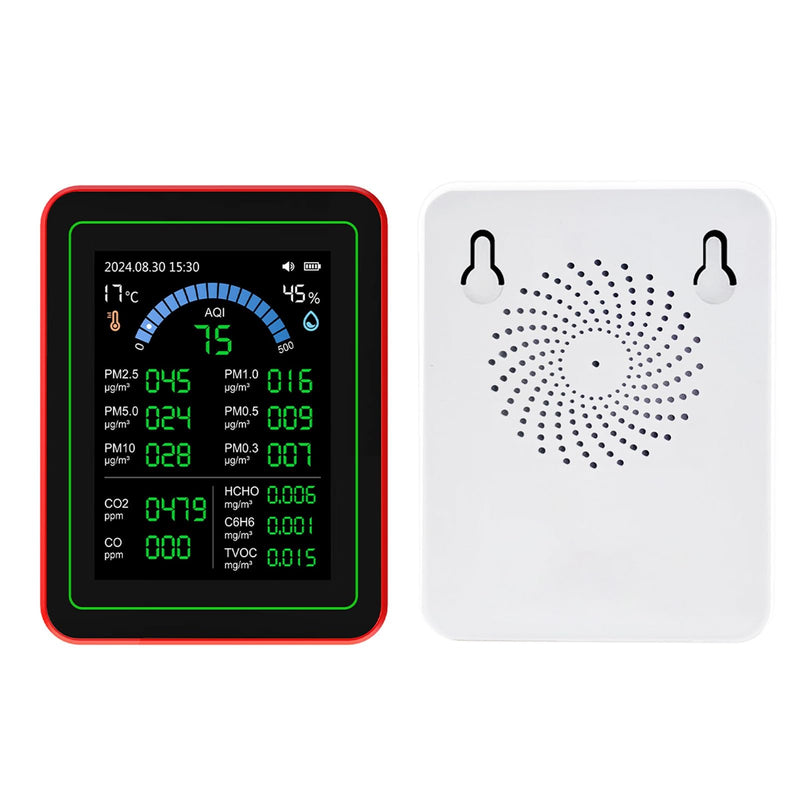 [Australia - AusPower] - Indoor Air Quality Monitor, 18 in 1 Professional Meter, Battery Powered, Data Storage, Tester for CO2 TVOC HCHO PM2.5 PM10 Temp Humid 