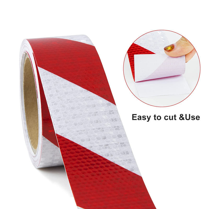Reflective Tape, Waterproof Self Adhesive Dot Reflective Tape Outdoor Safety Caution Reflector for Trailers, Bikes, Cars（Red White, 4 Inch x 32.8 Feet） Red White
