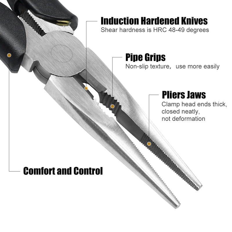 [Australia - AusPower] - Premium VISE-GRIP Long Needle Nose Pliers- 8” & 6‘’, Paper Clamp Precision, High Carbon Steel, Soft Grip with Wire Cutter, Long Nose Cutting Pliers for Home, Fishing, Jewelry, Crafts,2pcs 