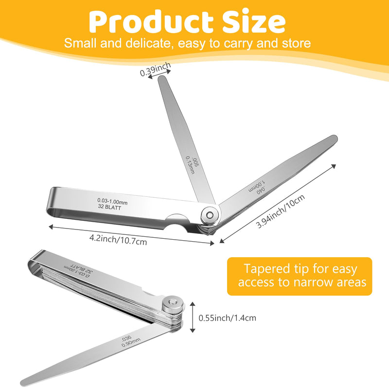 [Australia - AusPower] - 32 Blades Stainless Steel Feeler Gauge, Metric and Imperial Gap Measuring Tool Width and Thickness Feeler Gage Gauge for Spark Plug, Valve Adjustment Tool, 0.03-1mm (0.001-0.040 Inch) 0.001-0.040 Inch 