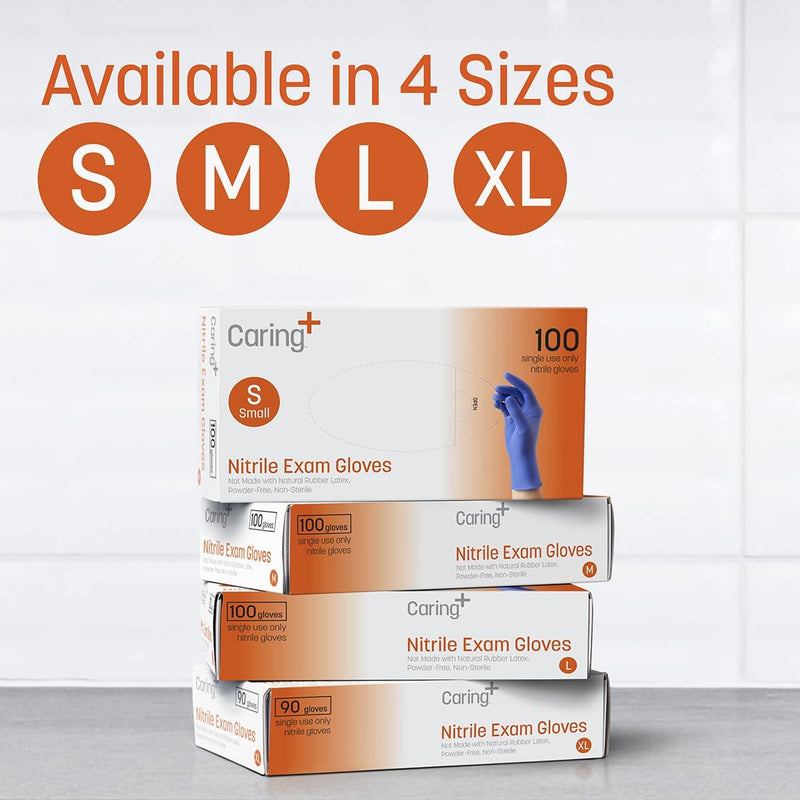 [Australia - AusPower] - Caring Nitrile Exam Gloves, Blue, Powder-Free, Disposable Gloves for Medical Care, First Aid, Cleaning, Food Prep Large (Pack of 100) 
