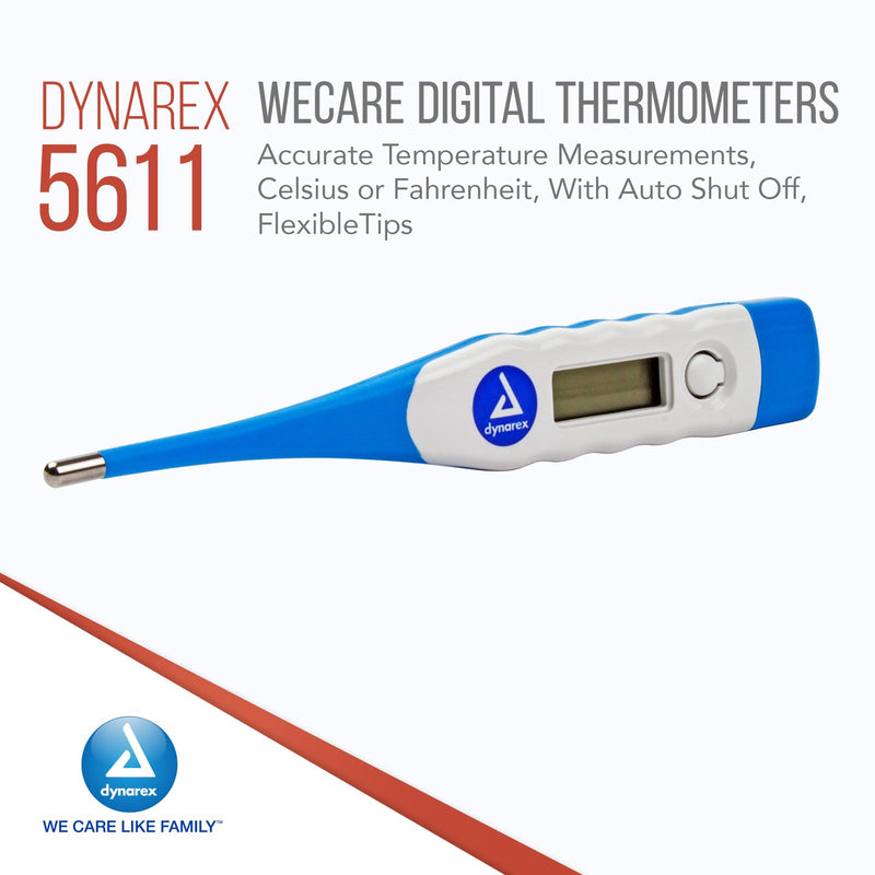 [Australia - AusPower] - Dynarex Oral Digital Thermometer for Fever with Flexible Tip, Accurate Medical Indicator with Alarm for Adults and Kids (Pack of 12) 