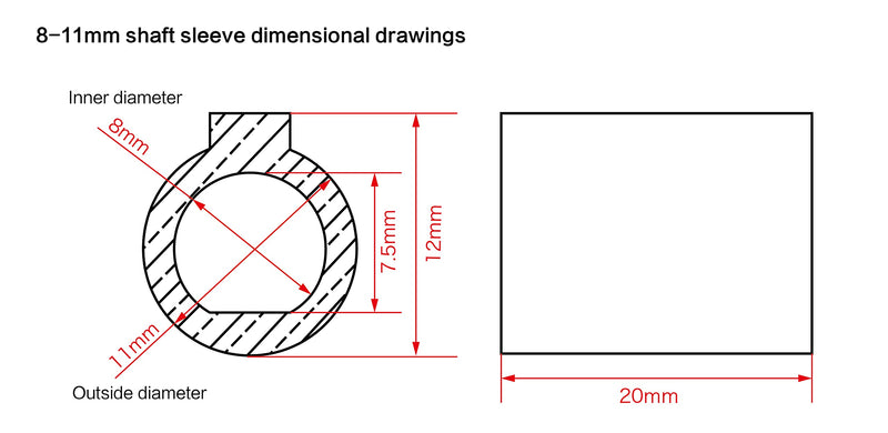 [Australia - AusPower] - CNCTOPBAOS 8mm to 11mm Stepper Motor Shaft Sleeve 8x11mm Bore Adapter Turbine Reducer Shaft Sleeve for RV030 Worm Gear Speed Reduce RV30 NMRV030 Gearbox 0.31inch 