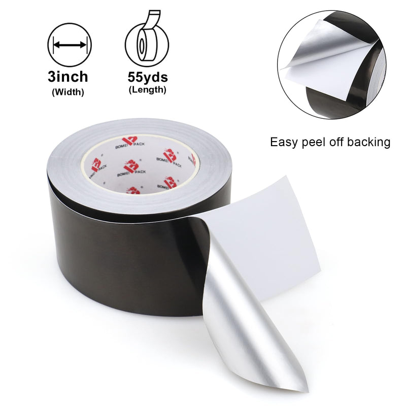 BOMEI PACK Black Aluminum Tape,3 Inch x 55 Yards,Black Foil Tape HVAC Sealing & Patching Hot Cold Air Duct Tape Aluminum Foil Tape for Pipe, Metal Repair, HVAC, Air Ducts, Insulation (3 Inch) 3 Inch