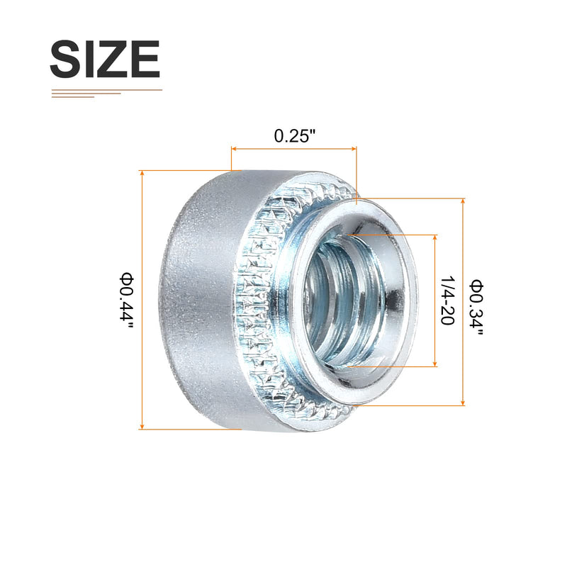 [Australia - AusPower] - 1/4-20 x 0.25"(DxL) Clinching Rivet Nut Fastener - 100Pack - Good for Construction Industry - Carbon Steel Pressure Riveting Nut - Silver 