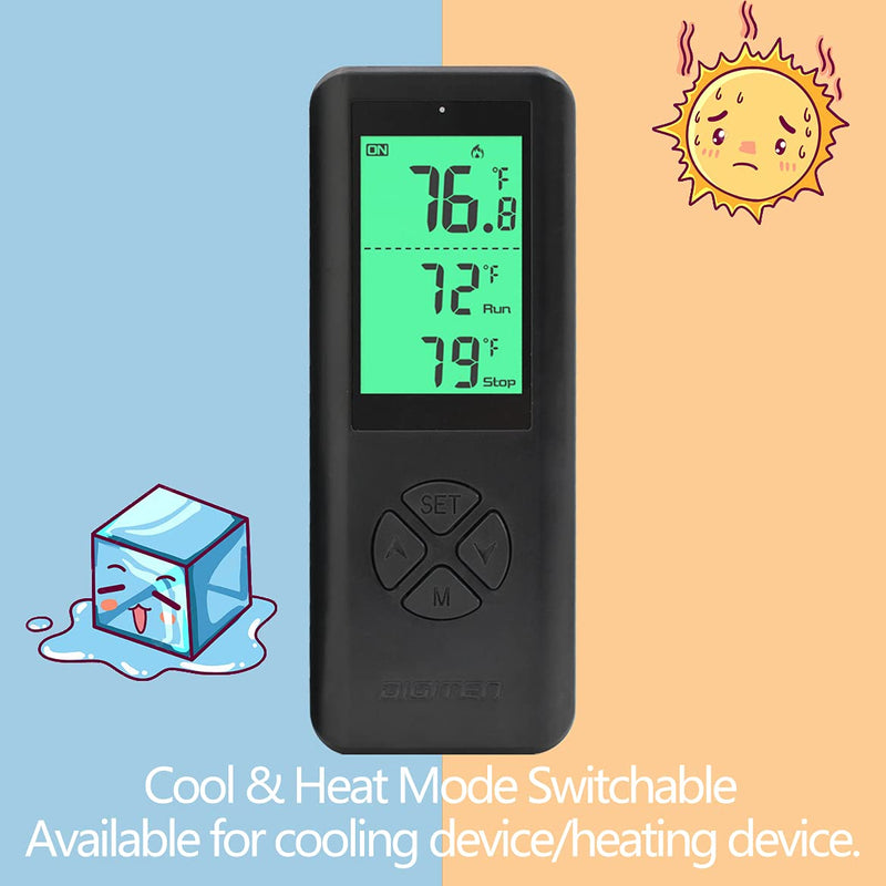 [Australia - AusPower] - DIGITEN Wireless Thermostat Plug-in Temperature Controller Outlet Remote Control Built in Temp Sensor Thermometer Heating Cooling Mode for Fan Heater Greenhouse Home Brew Reptile, Black 