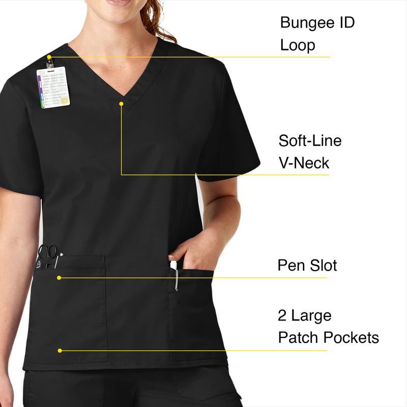 [Australia - AusPower] - WonderWink Women's V-Neck Top Large Black 