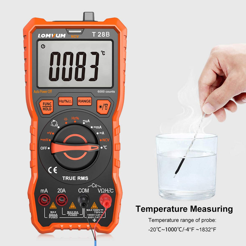 [Australia - AusPower] - LOMVUM Digital Multimeter, 6000 Counts Auto-Ranging Voltage Tester Meter with Ohm Volt Amp Capacitance Temperature Frequency Diode Backlit LCD and Flashlight 