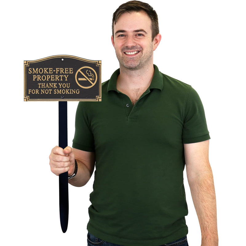 SmartSign Smoke Free Property Sign for Yard, Thank You for Not Smoking Garden Plaque | 5.75" x 9.5" Aluminum Plaque with 18" Black Lawn Stake, Premium No Smoking Sign, Made in USA
