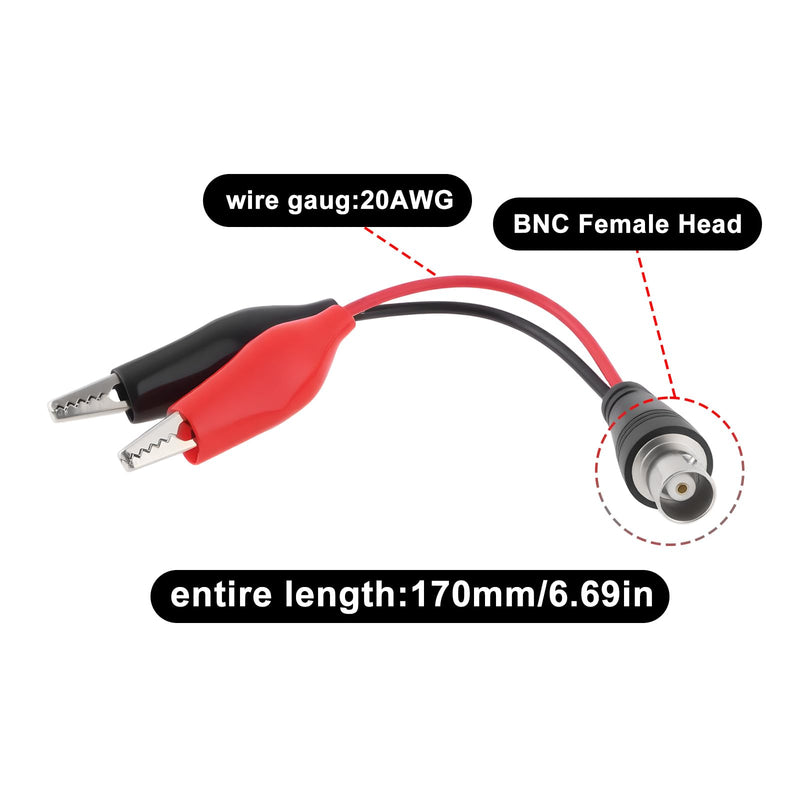 [Australia - AusPower] - 2pcs BNC Female to Alligator Clip Test Leads 30VAC/60VDC 5A BNC Test Cable for Multimeter Video Surveillance, 170mm 
