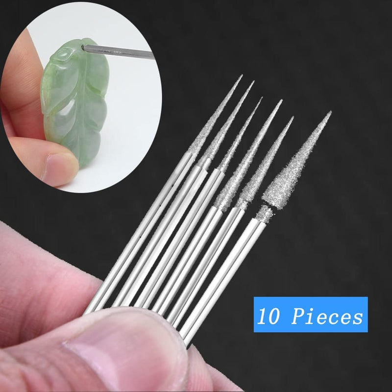 [Australia - AusPower] - Luo ke 10 Pcs Cone Shape Diamond Burr Set - 3/32'' Shank Diamond Cone Burs Stone Carving Bits for Rotary Tool Include Dremel 10pc Cone Shape 