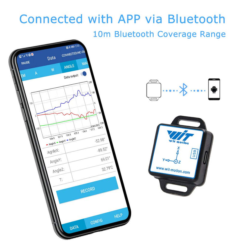 [Bluetooth Accelerometer + Inclinometer] BWT901CL MPU9250 High Precision 9-Axis Gyroscope+Angle (XY 0.05° Accuracy)+Magnetometer with Kalman Filter, 200Hz Highly Stable 3-Axis IMU Sensor