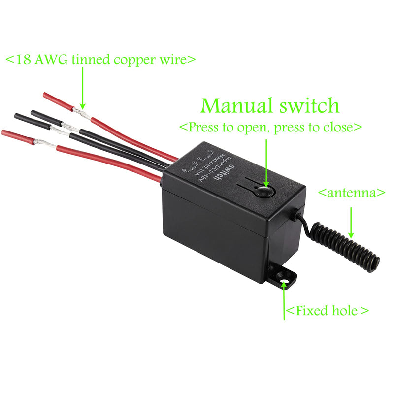 12 V Radio Switch, Wireless Light Switch, DC 5 V/12 V/24 V/48/10 A Mini Relay, Wireless Light Switch, Remote Control, 328 ft Long Distance, for Ceiling Lights, Lamps 5V-48V/10A mini Relais-328FT
