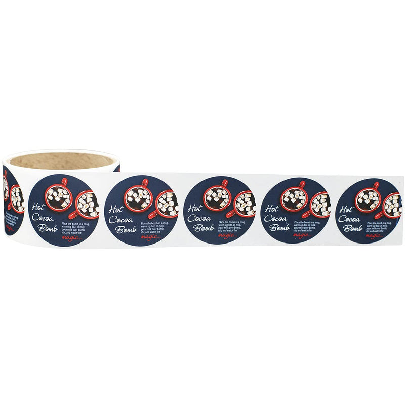 Hot Cocoa Bomb Instruction Stickers – 2-Inch Round Holiday Labels, Blue Design, 50 Count, Permanent Adhesive, Made in the USA
