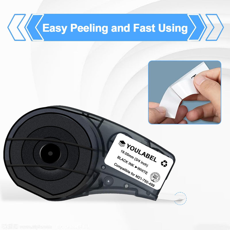 M21-750-499 Label Tape Compatible Label Tape Replacement for (M21-750-499) Nylon Label for General ID, Black on White- Designed for M210, M210-LAB, M211, BMP21-PLUS Printers, .75" W 16' L (2 Pack)