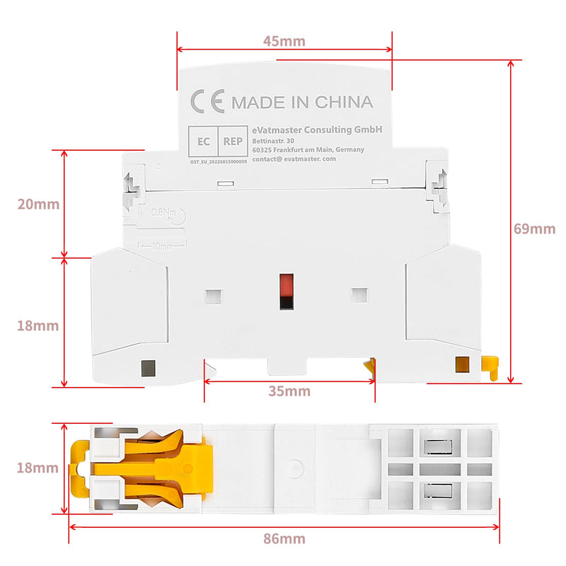Household AC Contactor, 2P 25A 2NO Automatic AC220V/230V, 50/60Hz, 2-Pole, Two Way, Normally Open, 35 mm DIN Rail Mounting ACCT1-25(2NO) 1 Stück