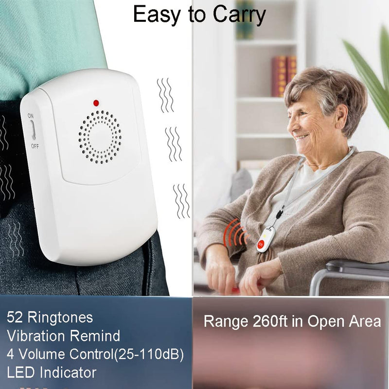 Caregiver Pager Wireless Call Button System Personal Alert Panic Button for Home Elderly Nurses Calling System with Portable Receiver and Emergency Button
