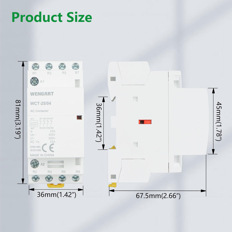 Wengart Humm-Free Installation Contactor 25A AC 230V - 4NC (4 Openers) - Silent Contactor for Load Drop & Night Storage Heating - 36 mm Width (2 TE) - DIN Rail Mounting - WCT-25