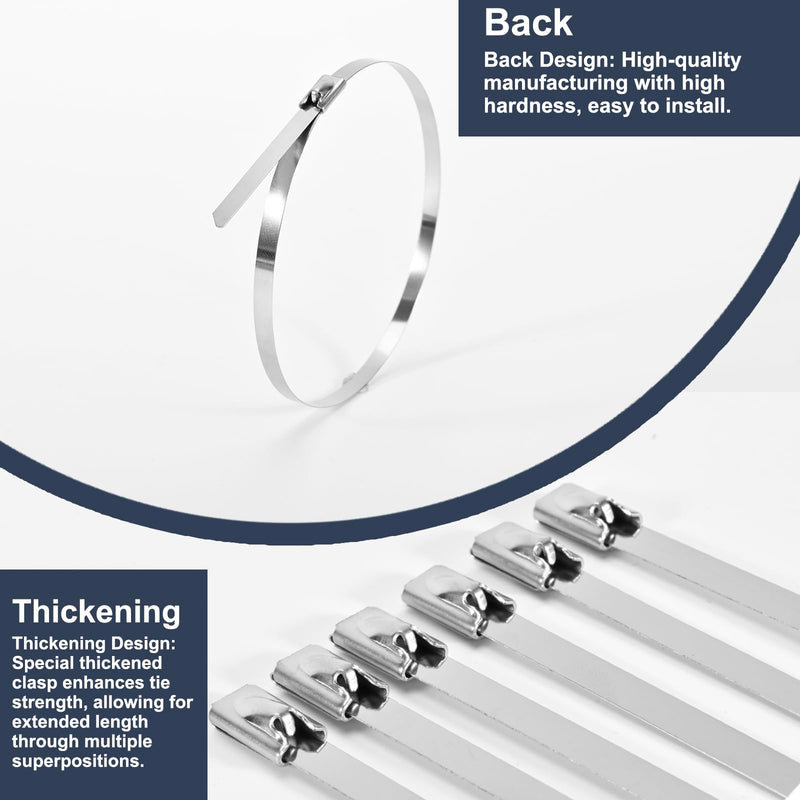 [Australia - AusPower] - 100-Pack Metal Zip Ties 11.8 inch, Heavy Duty 304 Stainless Steel Self-Locking Cable Ties for Outdoor Use, Multifunctional Cable Ties for Exhaust Wrap, Chain Link Fence Parts, Farms, Pipes 100pcs 