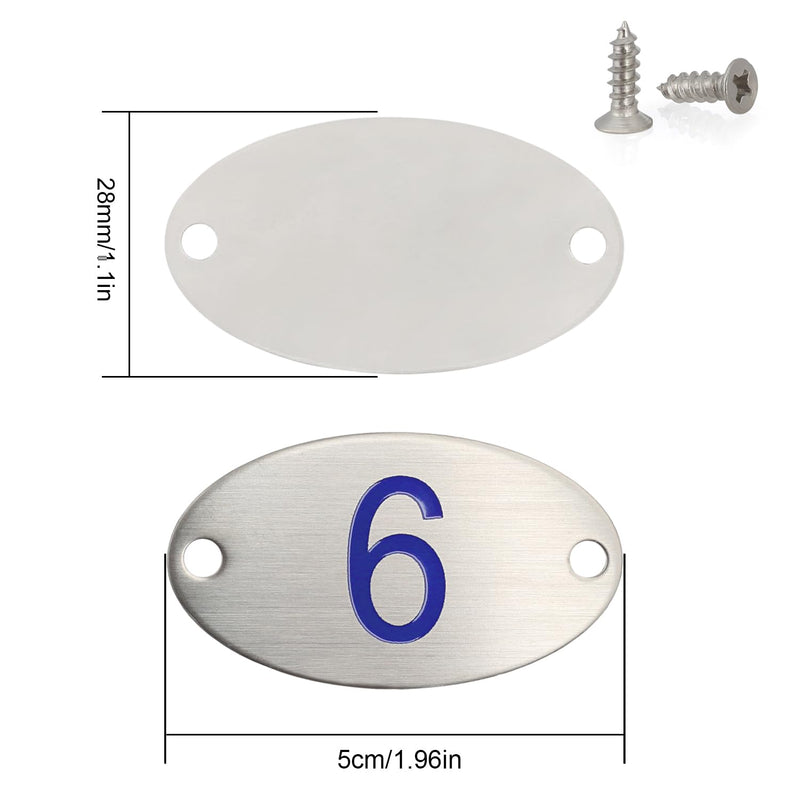 Oval Locker Cabinet Numbers, 304 Stainless Steel Engraved Table Signage Tags Labels - Blue Numbers 1 to 50