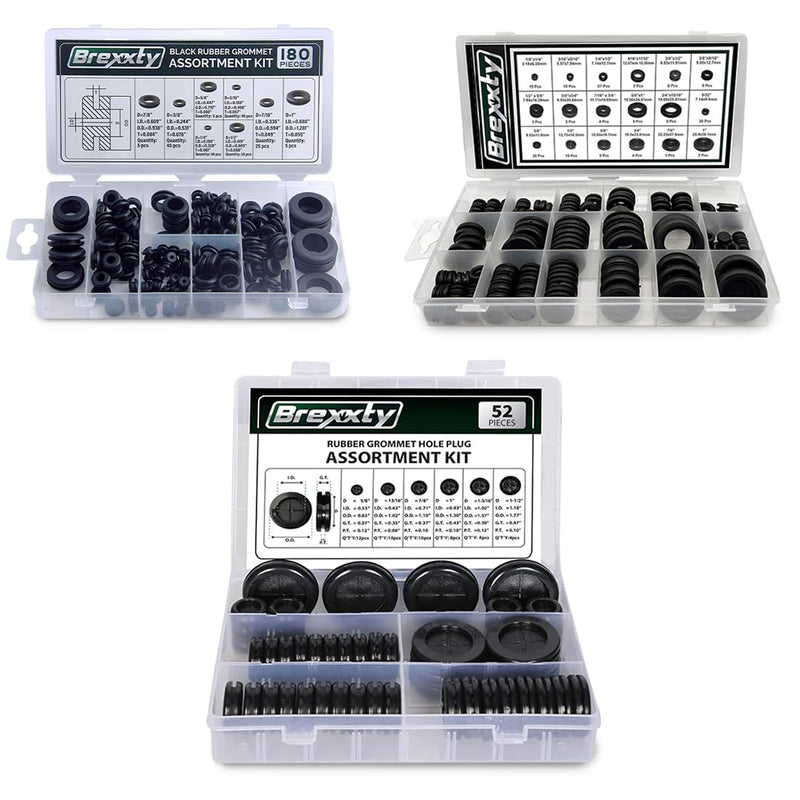 [Australia - AusPower] - 3 in 1 Rubber Grommets Kit in 8 Sizes (180 pcs), Rubber Grommets for Wiring (125 Pcs) & Rubber Grommets Plugs (52 pcs) 