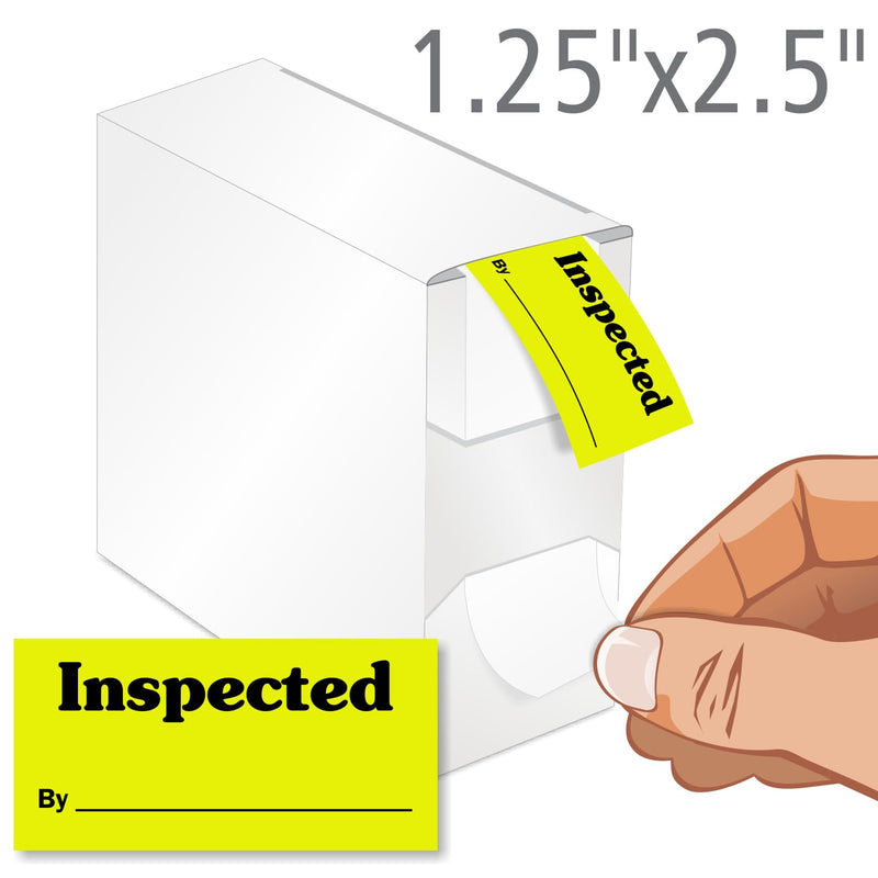 SmartSign Inspected by Write-On Labels in Dispenser Box - Pack of 1000, 2.5" x 1.25", Black on Fluorescent Yellow, Paper Stickers with Permanent Adhesive