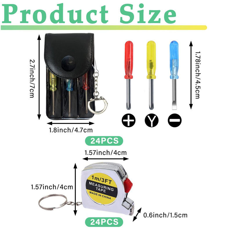 [Australia - AusPower] - Mini Screwdriver Keychain Tape Measure Keychains Set Retractable Keychain Tape Measure Mini Screwdrivers in Pouch Keychain for Birthday Party Favors and Daily Use, 1 m/ 3 ft (48 Pcs) 48 