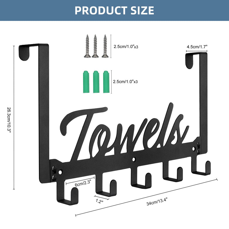 [Australia - AusPower] - Over The Door Hooks, Towel Rack Towel Hooks for Bathroom Towel Holder for Hanging Heavy Duty, Wall Mount Towel Hanger Door Hanger with 5 Hooks for Bedroom Bathroom Kitchen Black 