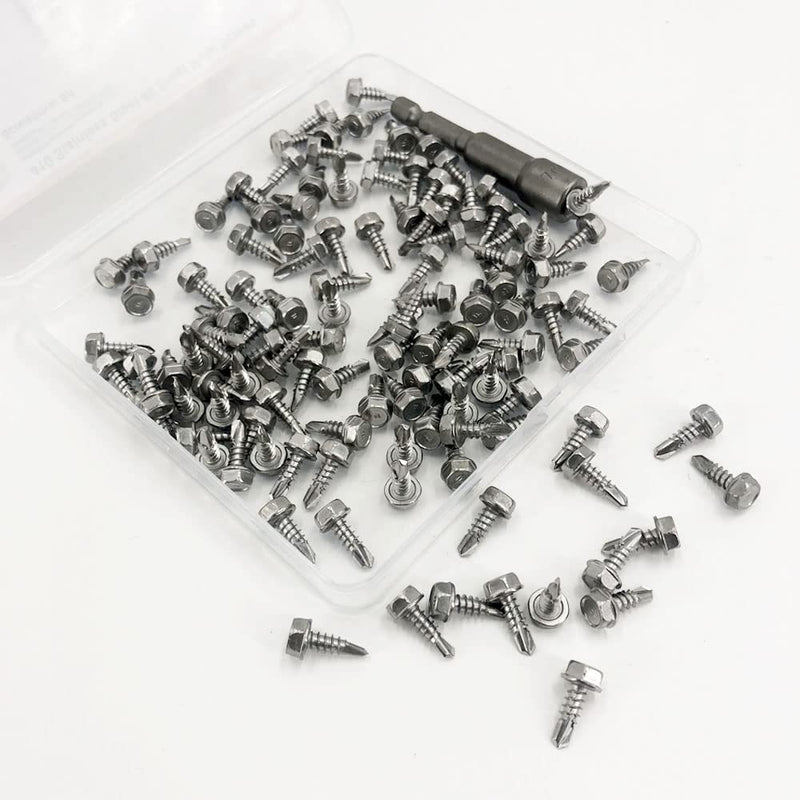 [Australia - AusPower] - 120PCS #8 x 1/2'' Sheet Metal Screws 410 Stainless Steel Hex Washer Head Fast Self Tapping Screws with Screwdriver Bit Silver #8 x 1/2'' 