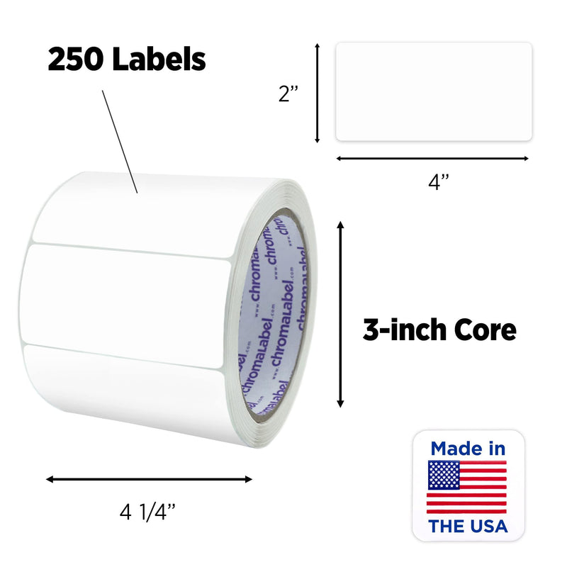 ChromaLabel 2 x 4 inch Permanent Color Code Rectangle Labels, 250 Stickers per Roll, White
