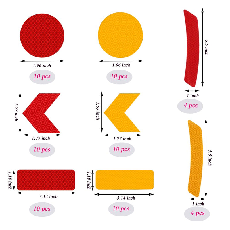 68Pcs Warning Reflective Stickers, Reflective Decals Waterproof Reflector Tapes, Night Visibility Adhesive Reflector Stickers for Motorcycle Bicycle Clothing Car Trunks Backpacks Red + Yellow