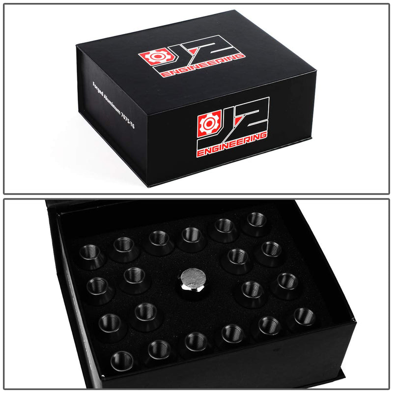 J2 Engineering 20 Pcs 7075 Aluminum Open End M12 x 1.5 Lug Nuts Set w/Socket Adapter, Black, Fit Conical Seat, LN-T7-008-15-BK 1.5-Inch