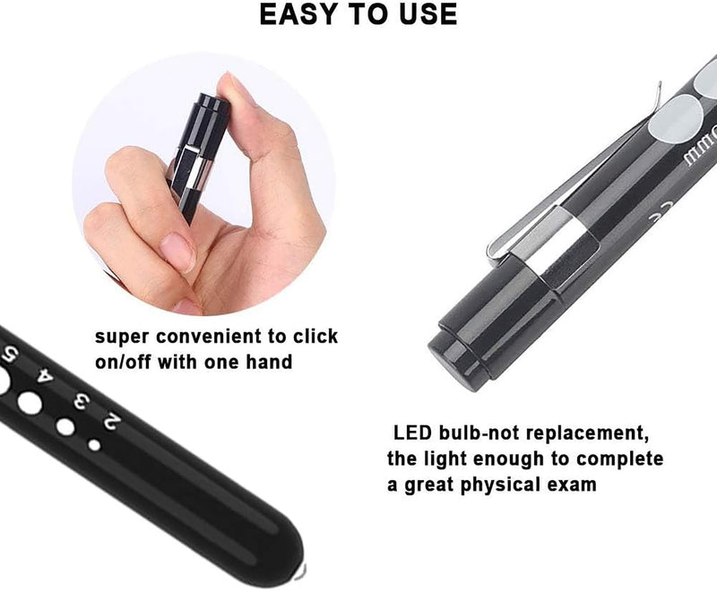 [Australia - AusPower] - Pen Lights for Nurses Doctors, 2 Pack Reusable Medical PenLight with Pupil Gauge and Ruler, with 4 AAA Batteries for Nursing Students Essentials Black and White 