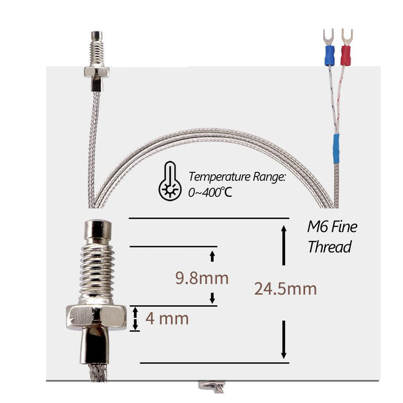 [Australia - AusPower] - Walfront Thermocouple Probe K Type with M6 Thread - Stainless Steel Temperature Sensor 0-400℃ for Industrial Ovens 3D Printers HVAC Systems ( Cable) 